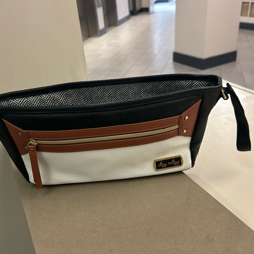 Black and White Toiletry Bag with Durable Fabric